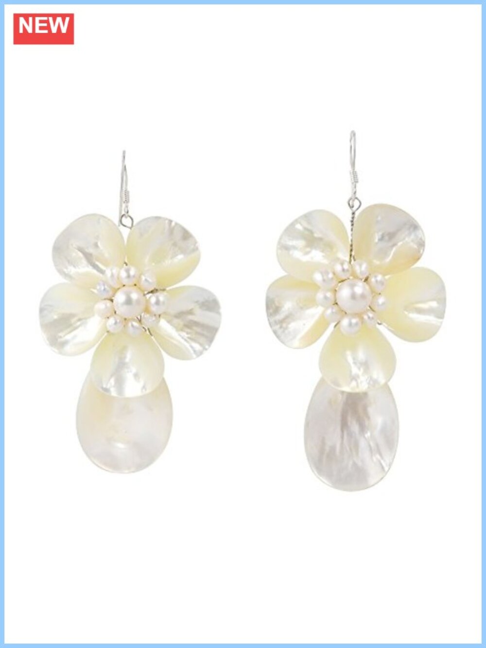 Sterling Silver Mother of Pearl Freshwater Pearl Flower Dangle Earrings